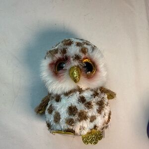 Ty Plush Owl Toy with Gold and Brown Accents